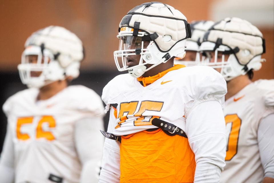 Tennessee offensive lineman John Campbell Jr. (75) during spring football practice on Tuesday, March 28, 2023.