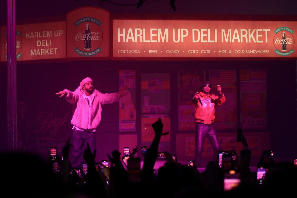 Drake and 21 Savage performs on stage at The Apollo Theater on January 21, 2023 in New York City.