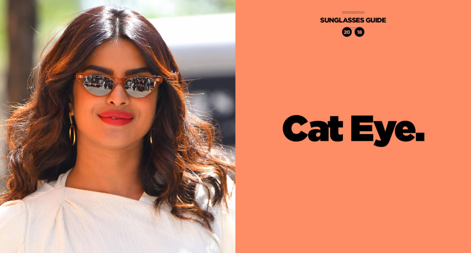 <p>Priyanka Chopra’s style is feminine and classic, just like her choice of eyewear: cat-eye frames, easily one of the most versatile, and a must for the summertime. (Photo: Getty Images; art: Quinn Lemmers for Yahoo Lifestyle) </p>