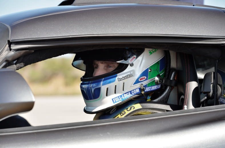 Driver Brian Smith at the wheel of the Hennessey Venom GT at the Kennedy Space Center in February 2014.