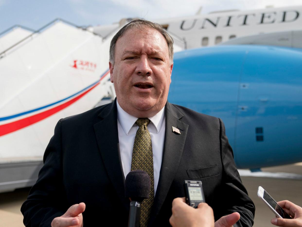 Mike Pompeo speaks to the media following two days of meetings: AFP/Getty