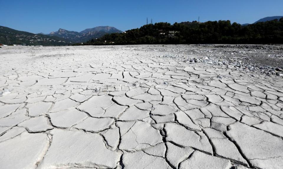 Parts of the Var riverbed have dried up owing to low water levels and recent hot temperatures in Carros, southern France.