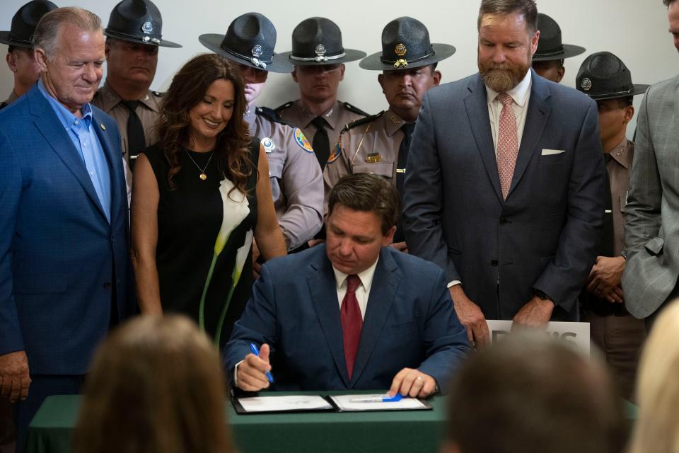 Gov. Ron Desantis addressed a group of law enforcement officers and other dignitaries at the Escambia County Sheriff's office on Friday, June 17, 2022. DeSantis is in town to sign Senate Bill 1808 into law. SB1808 is a new Immigration Enforcement Law.