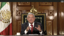 In this image made from UNTV video, Andrés Manuel López Obrador, President of Mexico, speaks in a pre-recorded message which was played during the 75th session of the United Nations General Assembly, Tuesday, Sept. 22, 2020, at UN headquarters. The U.N.'s first virtual meeting of world leaders started Tuesday with pre-recorded speeches from some of the planet's biggest powers, kept at home by the coronavirus pandemic that will likely be a dominant theme at their video gathering this year. (UNTV via AP)