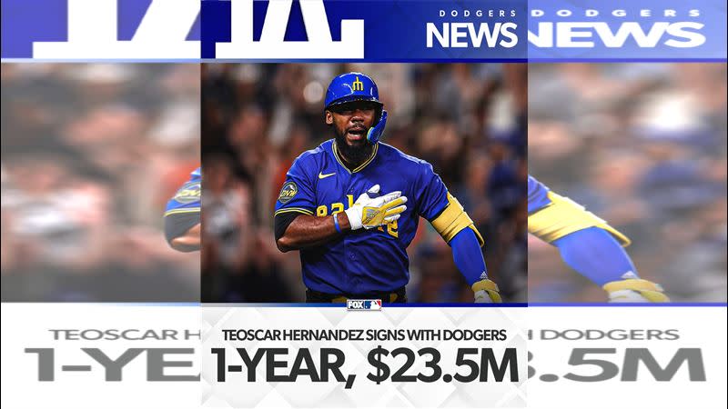 道奇1年2350萬美元簽下Teoscar Hernandez（圖／翻攝自FOX Sports MLB推特）