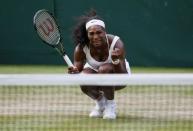 Serena Williams of the U.S.A. reacts during her match against Heather Watson of Britain at the Wimbledon Tennis Championships in London, July 3, 2015. REUTERS/Stefan Wermuth -