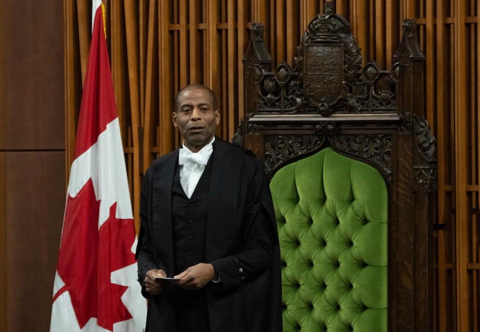 Speaker of the House of Commons Greg Fergus rises during Question Period, Thursday, November 23, 2023 in Ottawa.