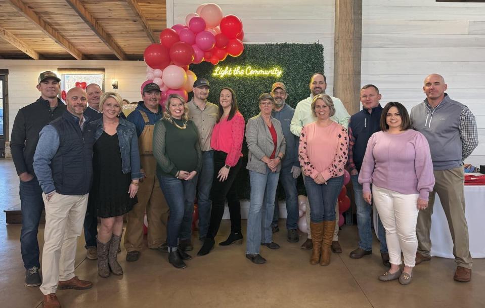 "Light the Night" 2024 committee members from left to right, Back Row: Aaron Harmon, Tommy Adams, Tee Gibbs, Jason Davis, Calvin Potts, Matt Cunningham, Todd Wilkins, James Hawkins
Front Row: Cary Wells, Ashley Wells, Melissa Watkins, Mary Davis, Susan Watkins, Jannabeth Cunningham, Sarah Wilkins. Not present: Lynn Harmon and Megan Hawkins