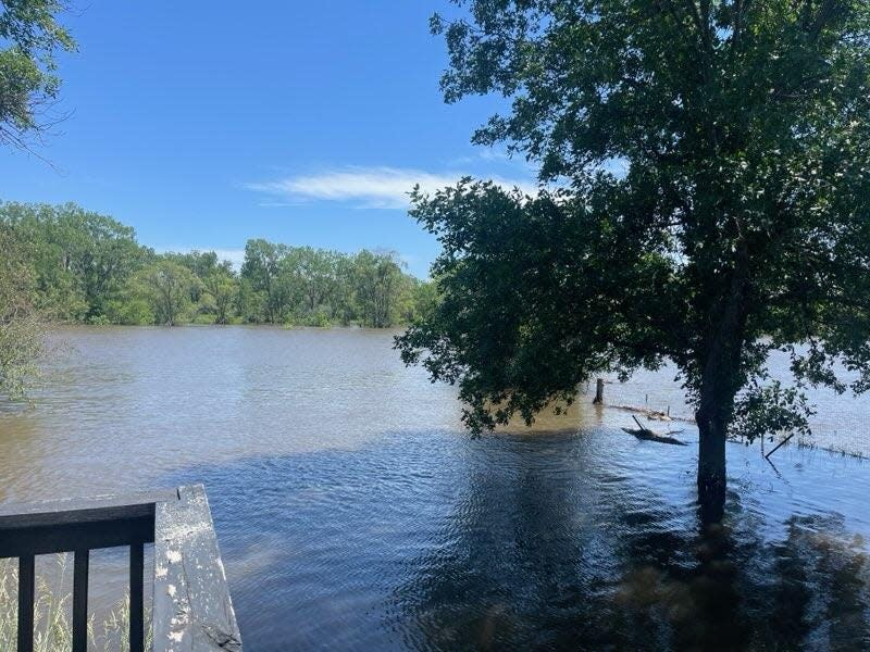 Rapid flooding from Vermillion River forces Chelsey Green, Ross Loebs and their two dogs Asha and Juneau to evacuate their home.