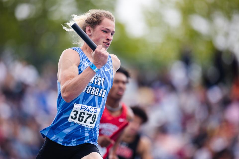 High school athletes compete during the BYU Track Invitational at the Clarence F. Robison Outdoor Track & Field in Provo on May 6, 2023. | Ryan Sun, Deseret News