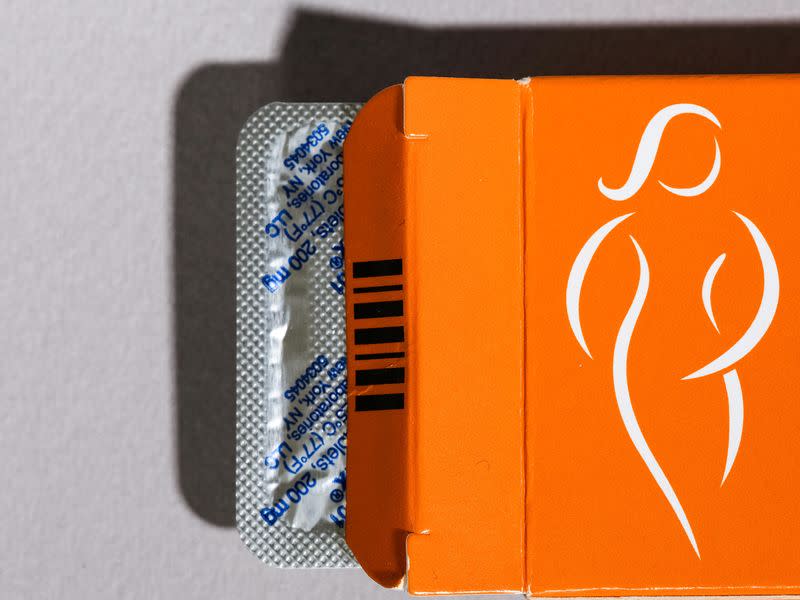 A pack of Mifeprex pills, used to terminate early pregnancies, is displayed in this picture illustration