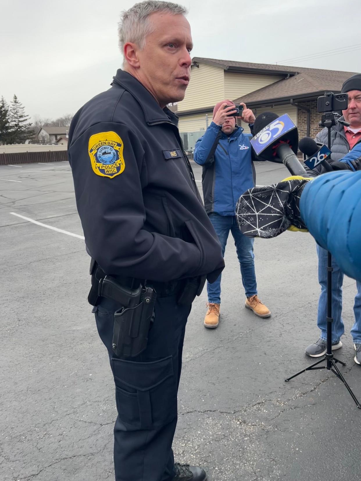 Green Bay Police Chief Chris Davis meets with the media on Feb. 23 after a shooting on the city's west side.