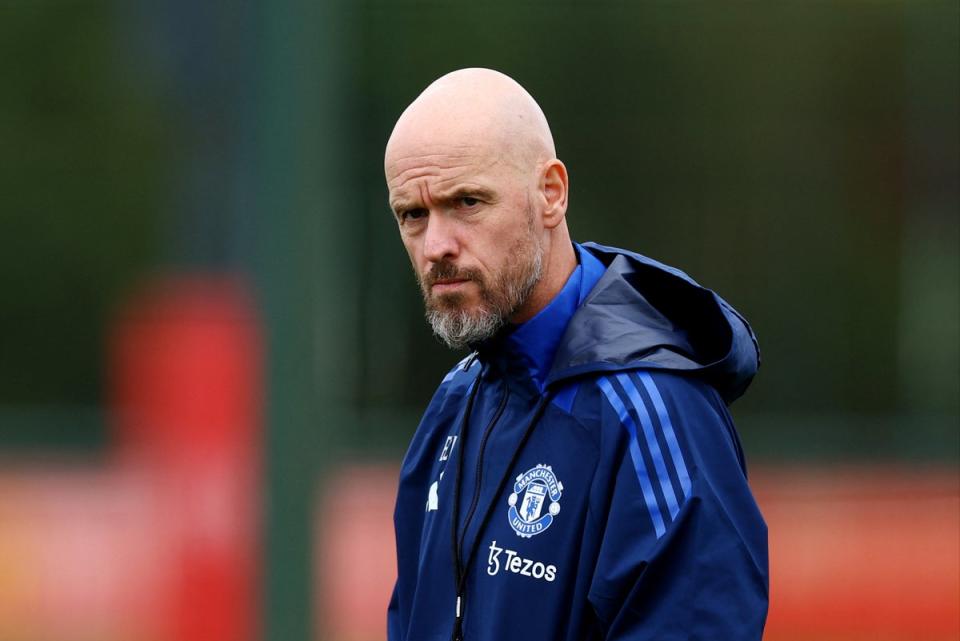 Manchester United manager Erik ten Hag at training before the Europa League match against Twente (REUTERS)