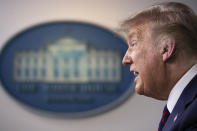 President Donald Trump speaks during a briefing with reporters in the James Brady Press Briefing Room of the White House, Tuesday, Aug. 4, 2020, in Washington.(AP Photo/Alex Brandon)