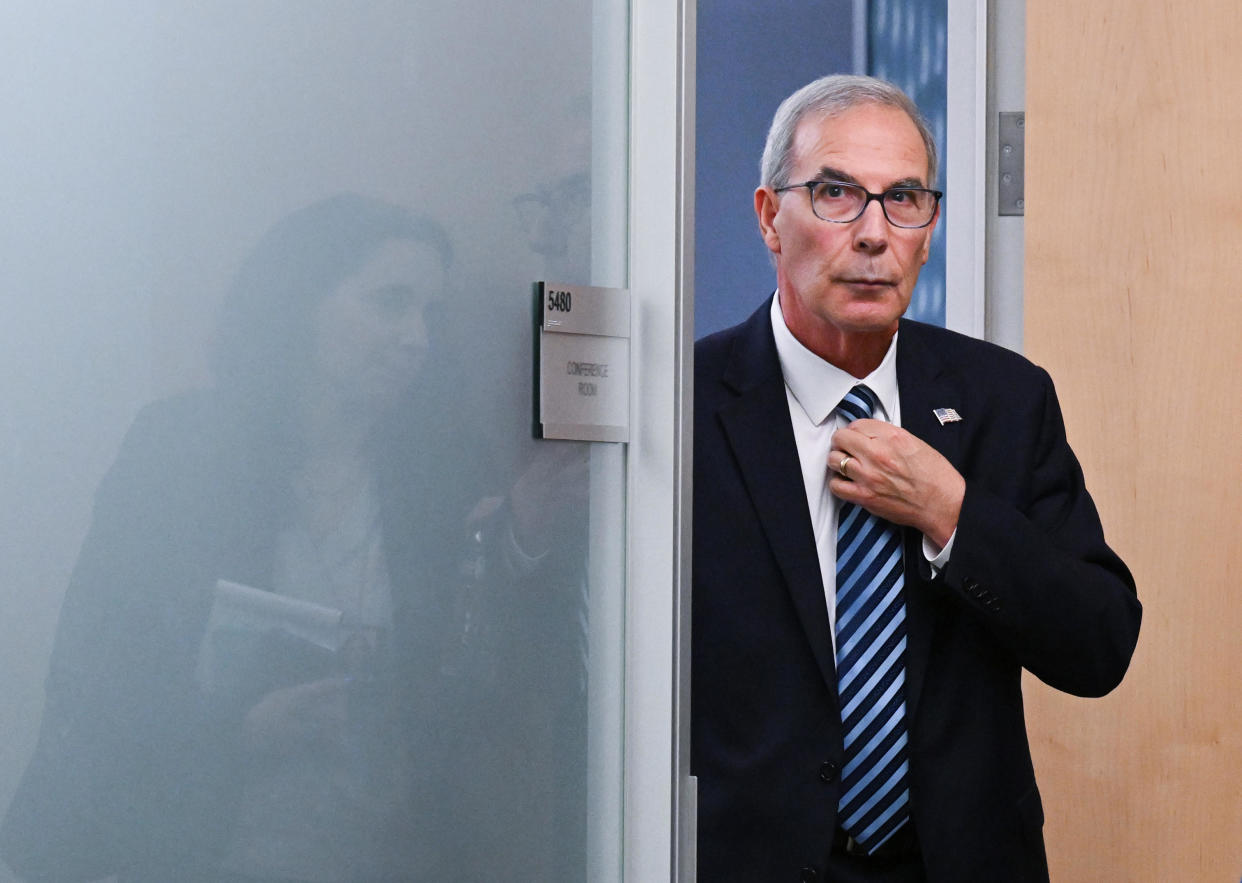 Special Counsel David Weiss leaves a closed-door meeting with lawmakers surrounding the investigation into Hunter Biden during a break at the O'Neill House Office Building on November 7, 2023, in Washington, DC. / Credit: Matt McClain/The Washington Post via Getty Images