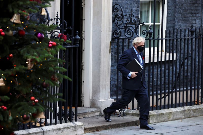 FILE PHOTO: Britain's Prime Minister Boris Johnson leaves Downing Street, in London