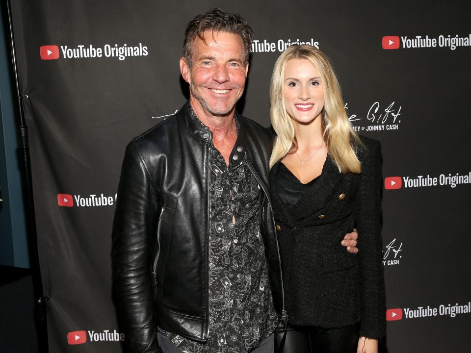 Dennis Quaid and Laura Savoie both wearing all black