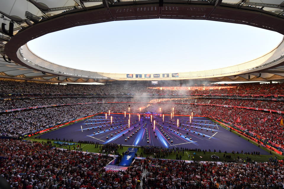 Imagine Dragons perform prior to the the UEFA Champions League Final at the Wanda Metropolitano, Madrid.