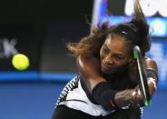 Tennis - Australian Open - Melbourne Park, Melbourne, Australia - 28/1/17 Serena Williams of the U.S. hits a shot during her Women's singles final match against Venus Williams of the U.S. .REUTERS/Issei Kato