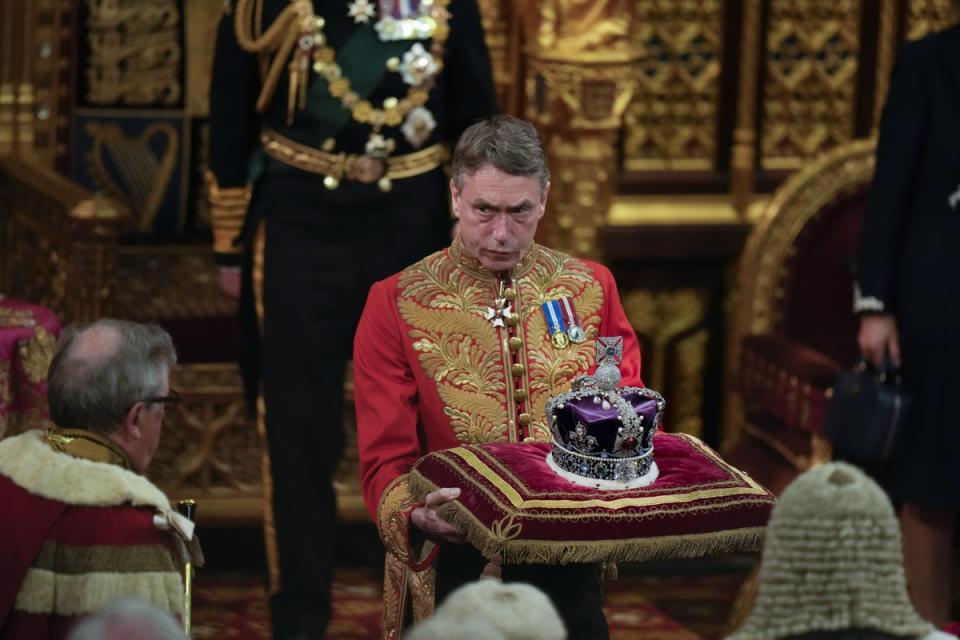 The Imperial State Crown being carried at the 2022 opening of parliament (PA)