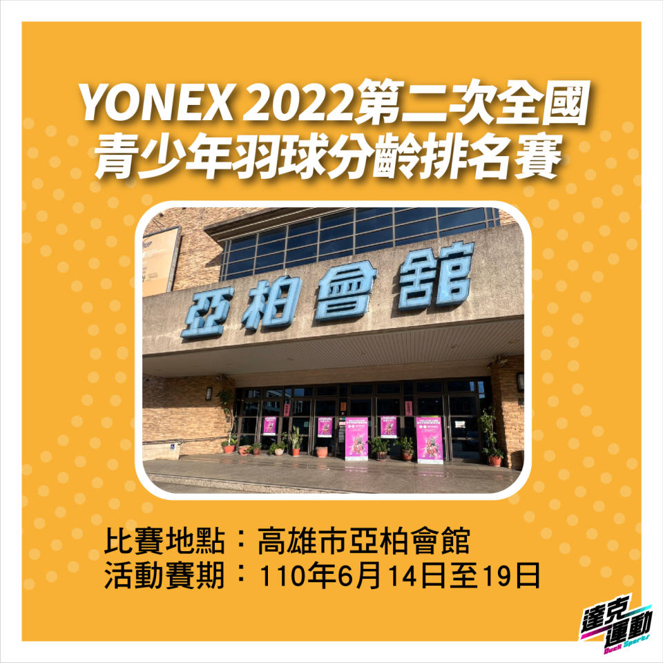 YONEX 2022第二次全國青少年羽球分齡排名賽於亞柏會館舉行。（達克運動提供）