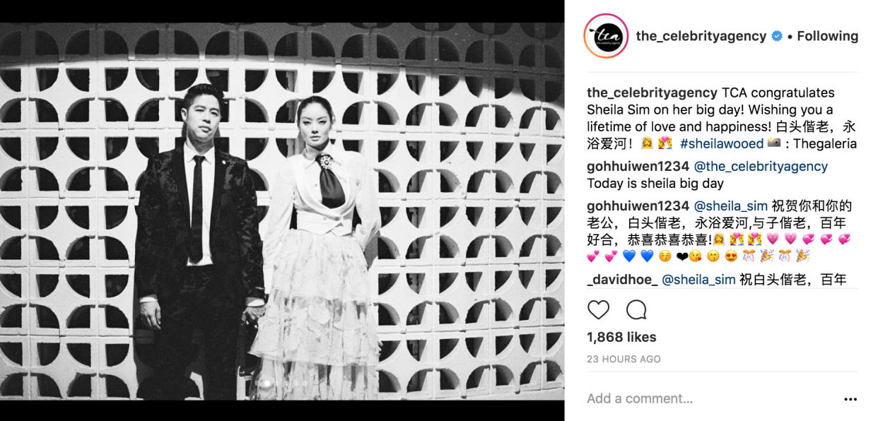 Singapore model-actress Sheila Sim has tied the knot. (Photo: @thecelebrityagency/Instagram)