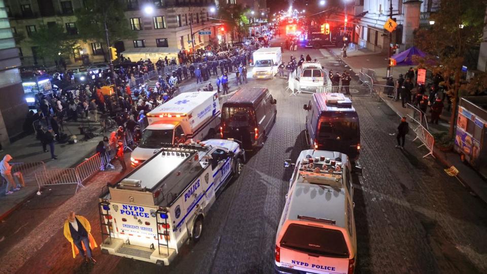 PHOTO: In this April 30, 2024, file photo, New York Police Department officers detain dozens of pro-Palestinian students at Columbia University in New York. (Anadolu via Getty Images, FILE)