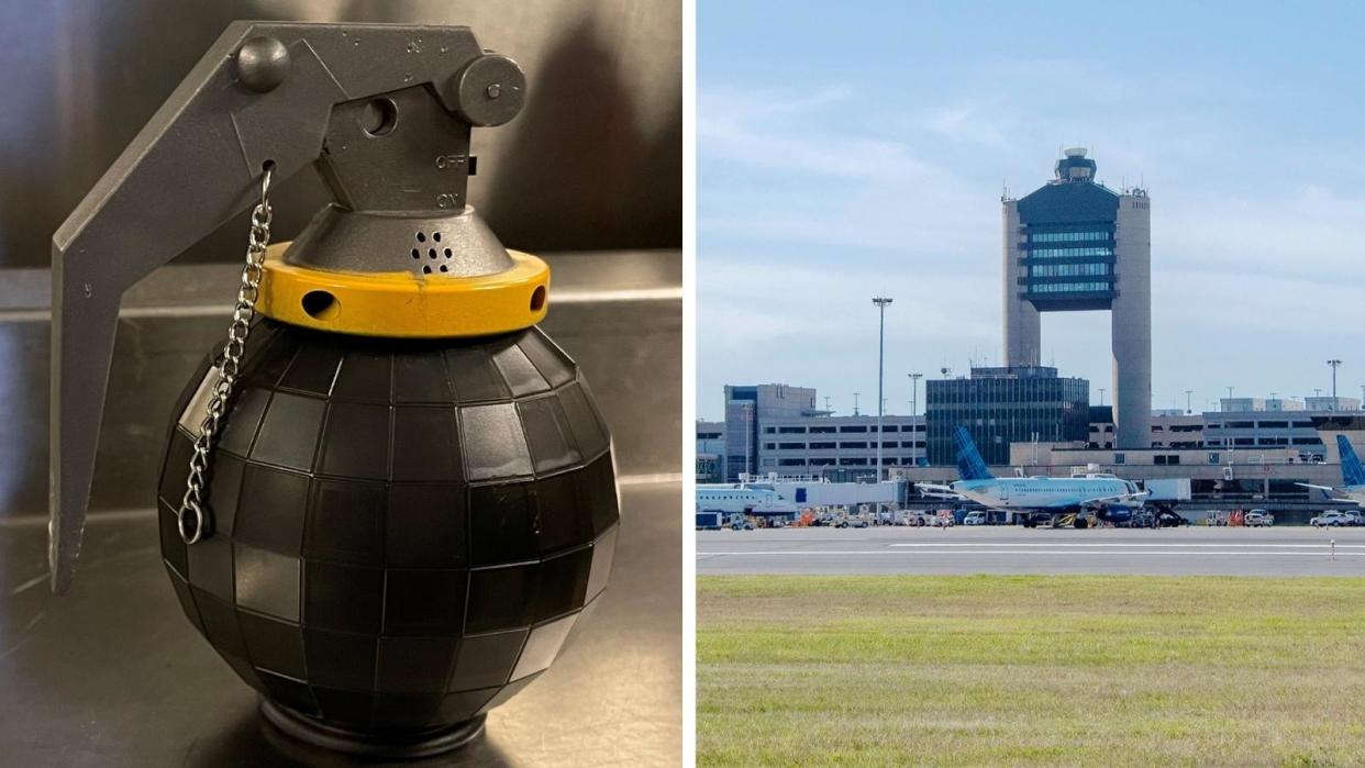 The Fortnite Boogie Bomb replica didn't make the TSA authorities dance. (Photo: TSA New England Official Twitter Page, Boston Logan International Airport Official Facebook page)