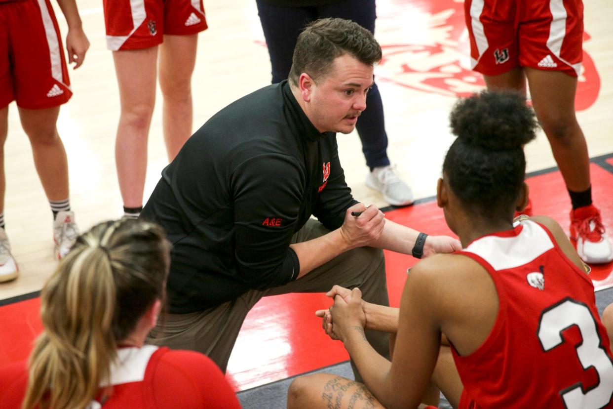 Lafayette Jeff head coach SJ Houston during the fourth quarter of an IHSAA girls basketball game, Tuesday, Jan. 18, 2022 in West Lafayette.