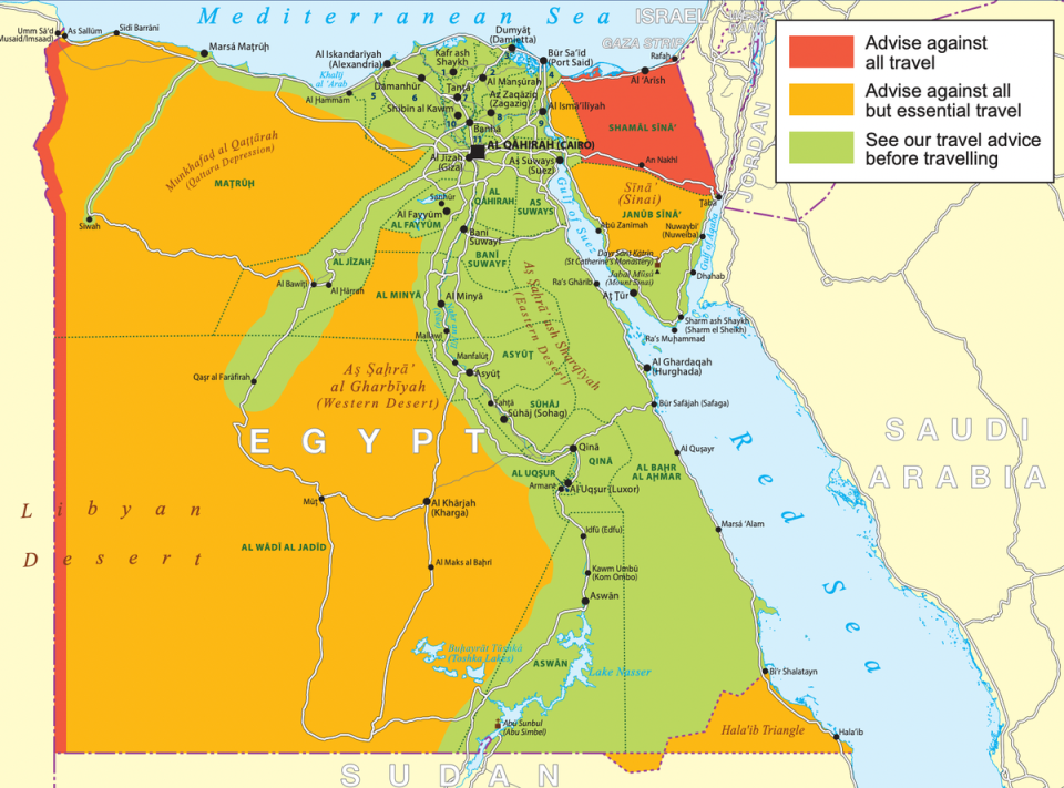 FCDO map contains travel advice for various parts of Egypt (UK Government / FCDO)