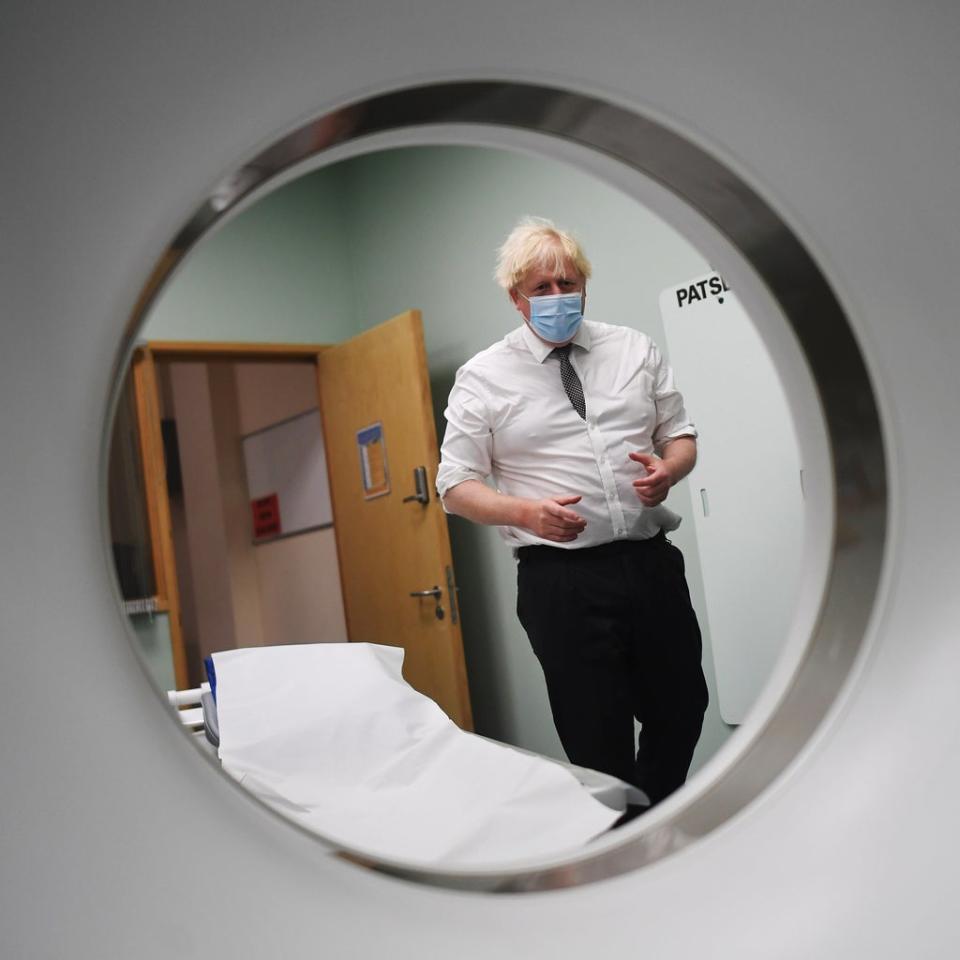 Prime Minister Boris Johnson is shown around a CT scan room during a visit to Hexham General Hospital in Northumberland (Peter Summers/PA) (PA Wire)