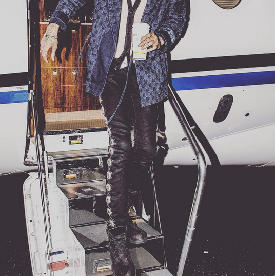 Wiz Khalifa shows off the slender legs Kanye so envies in a pair of embellished skinnies