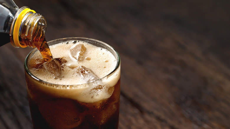 Soda poured into a glass