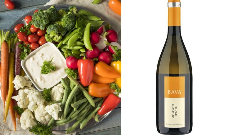 Crudite platter and wine bottle