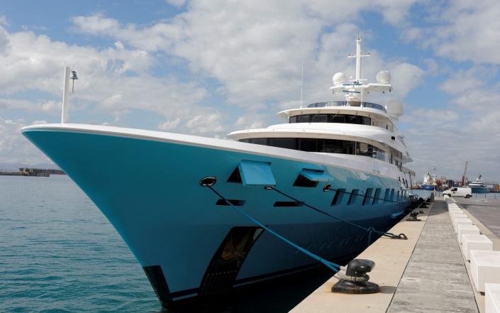 FILE PHOTO: The Axioma superyacht belonging to Russian oligarch Dmitrievich Pumpyansky who is on the EU's list of sanctioned Russians is seen docked at a port, amid Russia's invasion of Ukraine, in Gibraltar, March 21, 2022. REUTERS/Jon Nazca/File Photo&nbsp; - REUTERS/Jon Nazca/File Photo 