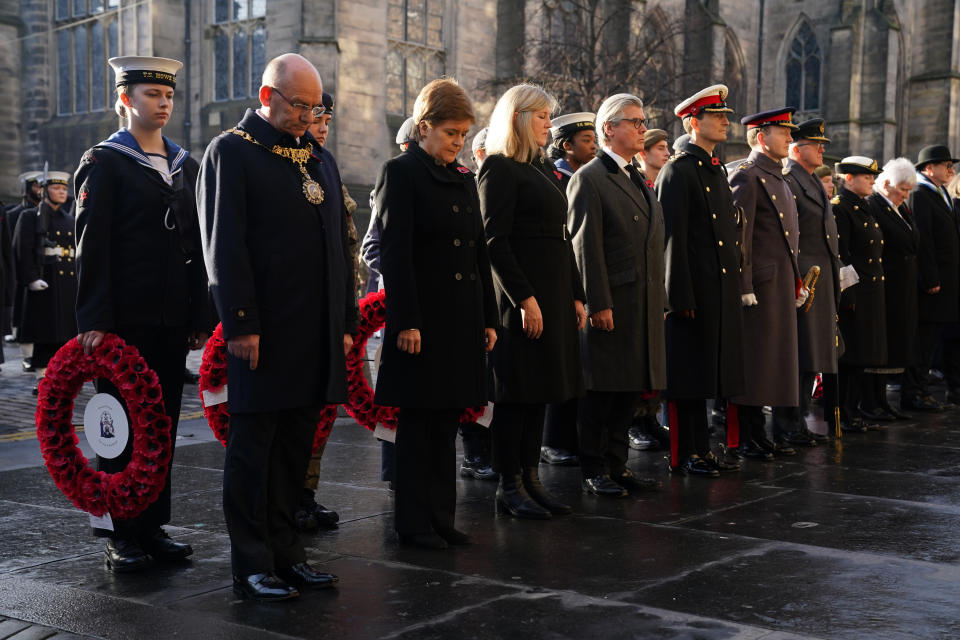 First Minister of Scotland Nicola Sturgeon (third left) during a Remembrance Sunday service and parade in Edinburgh. Picture date: Sunday November 13, 2022. (Photo by Jane Barlow/PA Images via Getty Images)