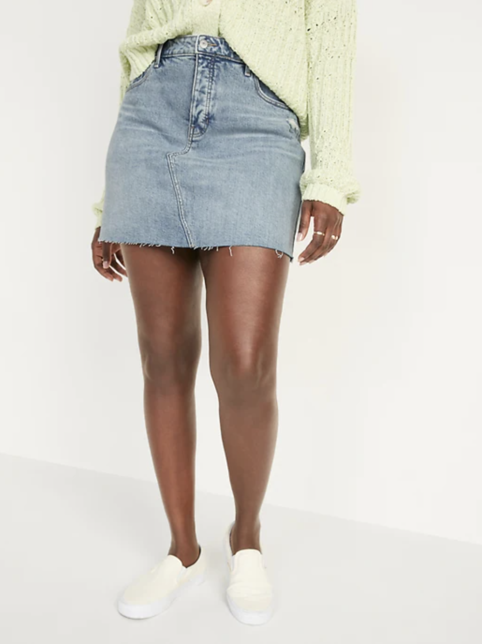 High-Waisted Button-Fly Ripped Cut-Off Jean Skirt (Photo via Old Navy)