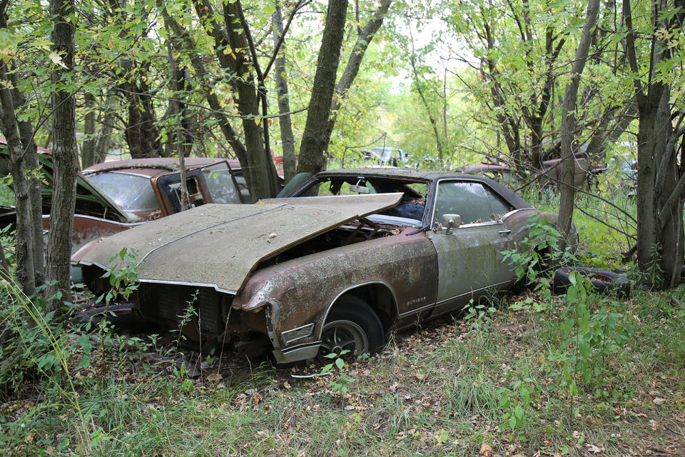 <p>This Buick Riviera must have sat in the same spot for a long time to have sunk up to its axles. Those large side marker lights identify it as a 1968 model, as they shrank the following year. Close to <strong>50,000</strong> of these were sold, which was a new record for Buick’s personal luxury car. The following year sales would rise to <strong>52,872</strong>, a record that wouldn’t be beaten until the mid-1980s.</p>