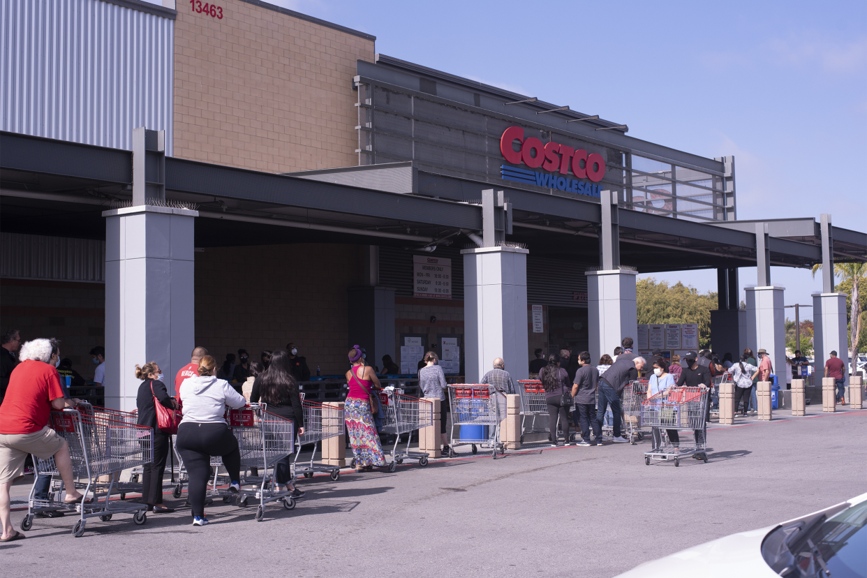 people in line outside Costco