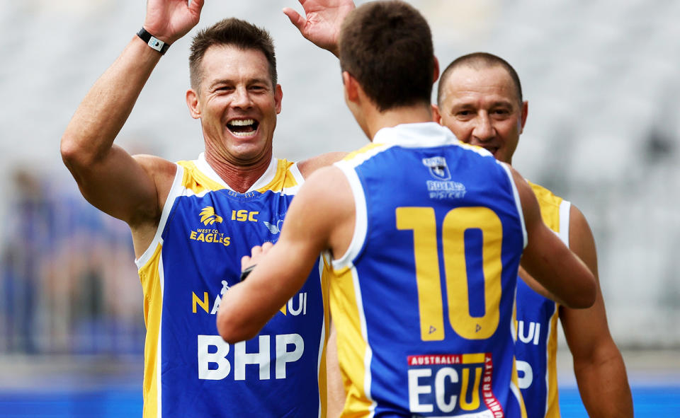 Ben Cousins, pictured here in action during a West Coast Eagles legends game.