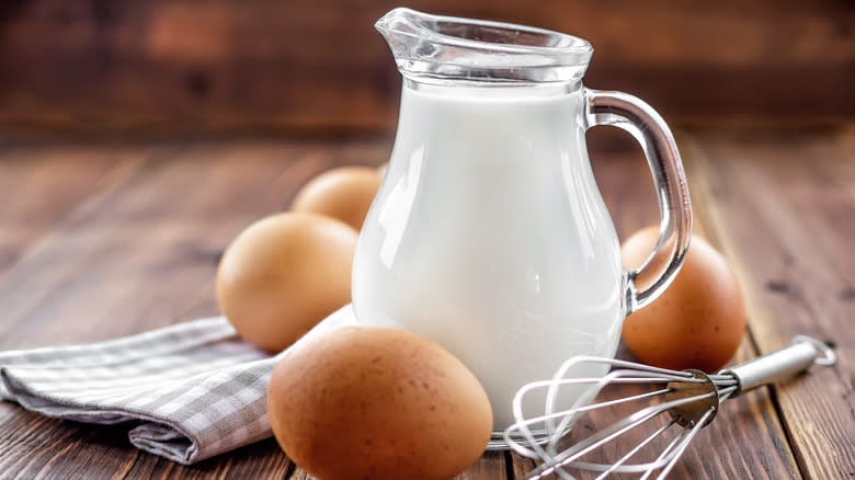 Pitcher of milk and eggs