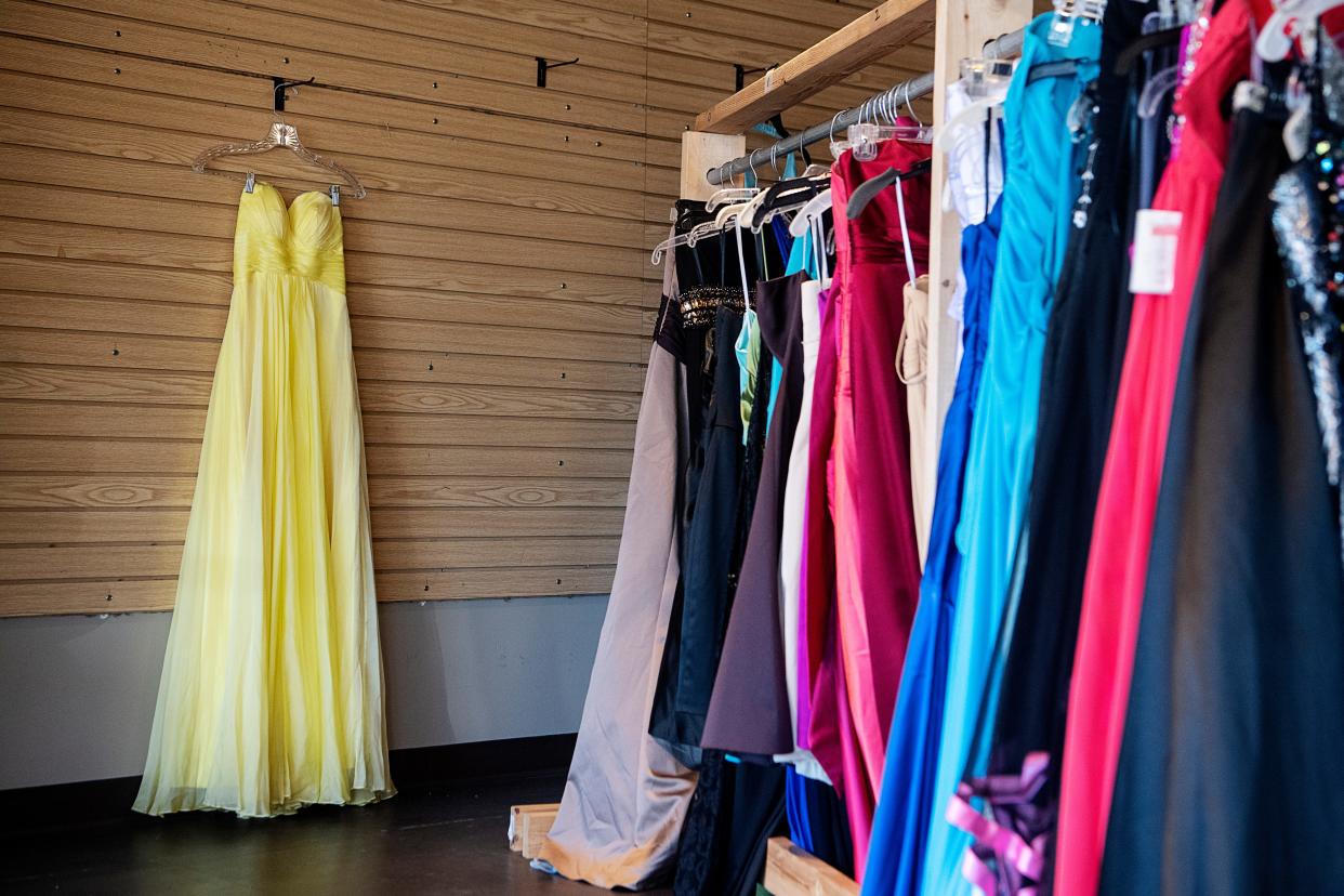 Formal dresses on display at Eblen Charities in Asheville.