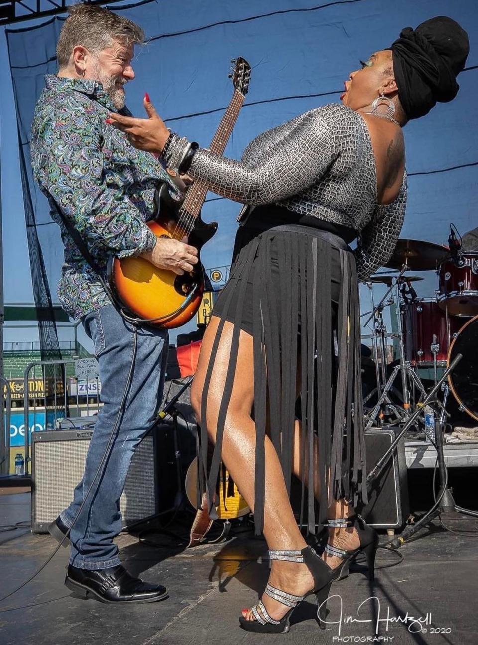 Annika Chambers performs with her husband Paul DesLauriers. Chambers is headlining Saturday's Blues Fest at Centennial Plaza in downtown Canton.