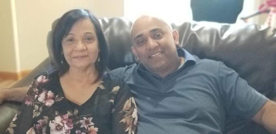 Amber Patel is pictured with her son, Jason Madhu, of Wichita. Patel died in January 2022. Madhu is sending a single mother and her son to Sunday’s Chiefs game in his own mother’s memory.