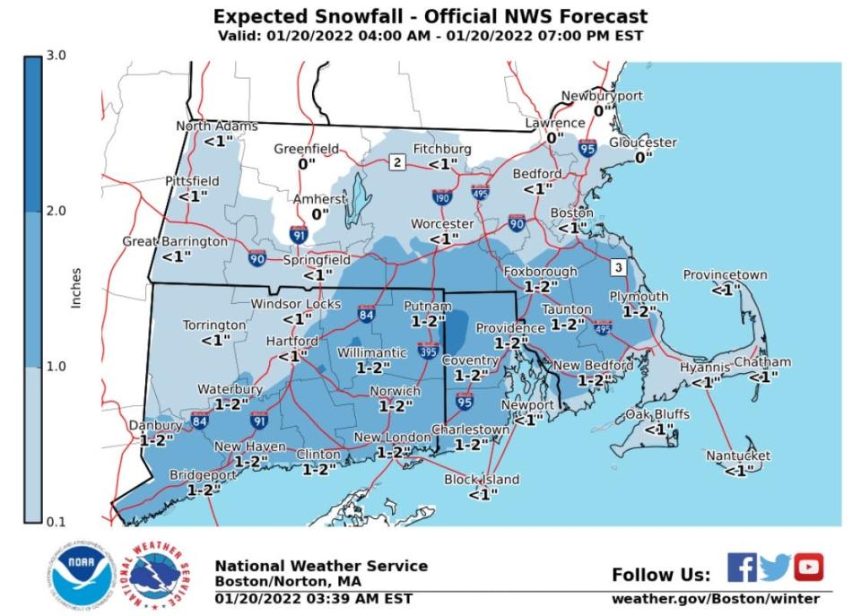 Rain will change to snow Thursday. It won't accumulate much, but will make conditions slippery for part of the morning commute, according to the National Weather Service.
