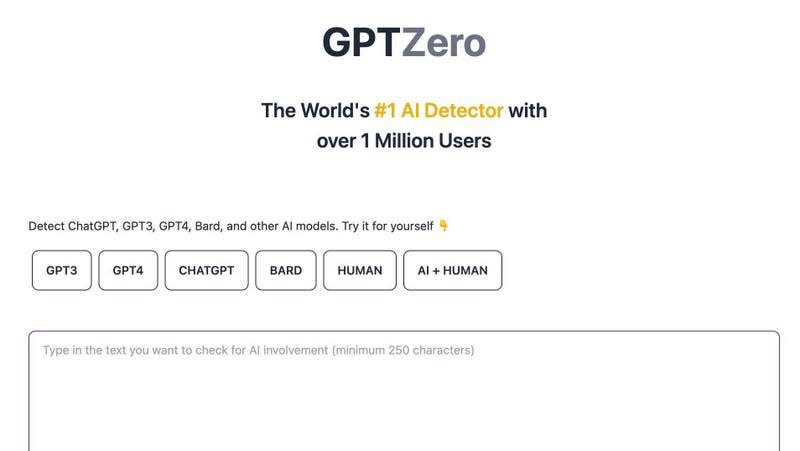 Screenshot:  GPTZero