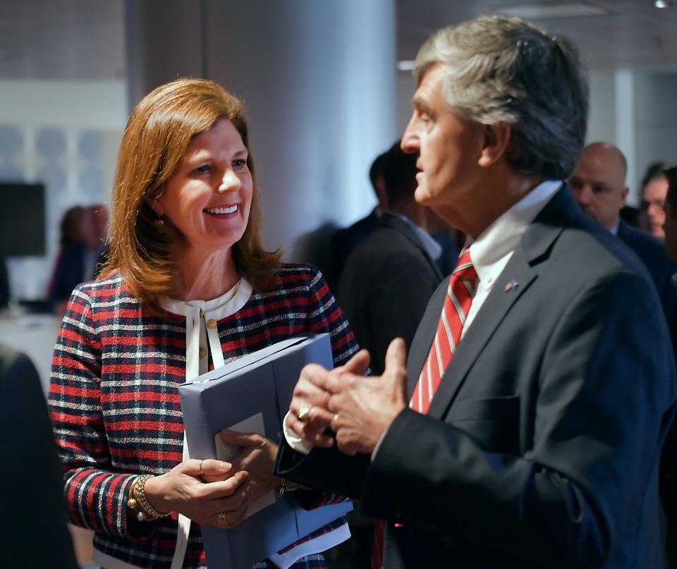 South Carolina local and state officials welcomed Omron Automation to Spartanburg Community College (SCC) on Feb. 8. 2024. The team announced the company will be relocating its facility at Renton, Washington facility to Atlas at the Inland Port in Greer. South Carolina Lt. Gov. Pamela Evette, left, and David Britt, vice chairman of Spartanburg County Council, at the event.