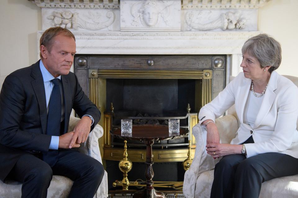 Donald Tusk and Theresa May meeting at Downing Street in June (Getty)