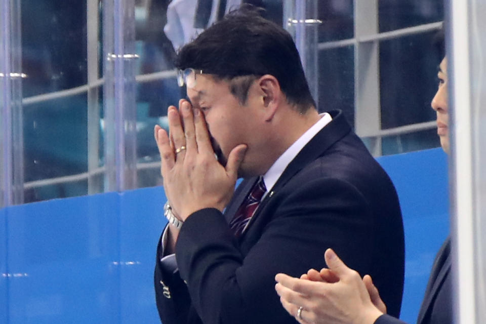 <p>Head coach of Republic of Korea Chisun Paek reacts after losing 5-2 to Finland in the Men’s Play-offs Qualifications game on day eleven of the PyeongChang 2018 Winter Olympic Games at Gangneung Hockey Centre on February 20, 2018 in Gangneung, South Korea. (Photo by Bruce Bennett/Getty Images) </p>