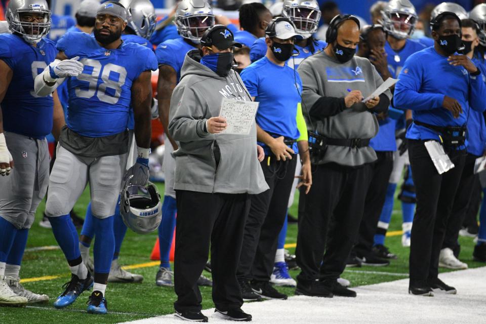 Lions coach Matt Patricia during the first half against the Houston Texans at Ford Field on Thursday, Nov. 26, 2020.